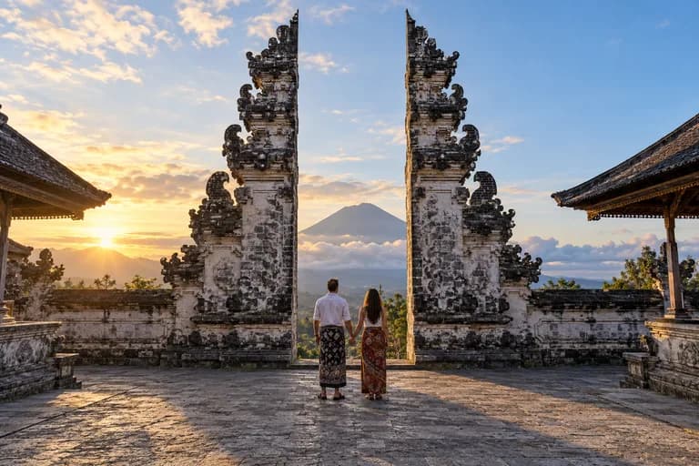 Illustration of Lempuyang gateway framing a mountain view