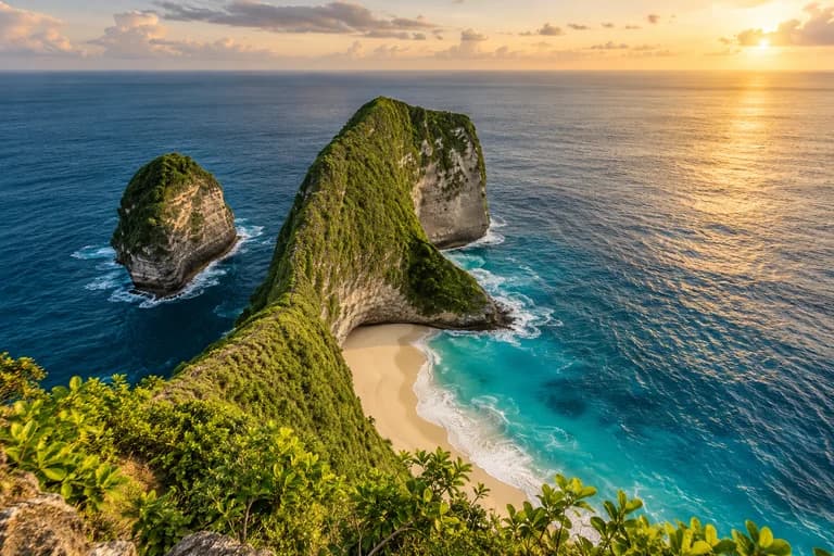 Illustration of Kelingking Beach and the Nusa Penida coastline