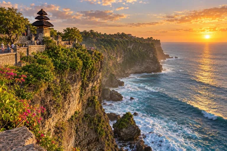 Illustration of Uluwatu temple on ocean cliffs