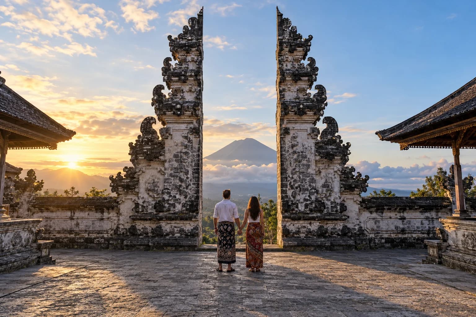 Illustration of Lempuyang gateway framing a mountain view